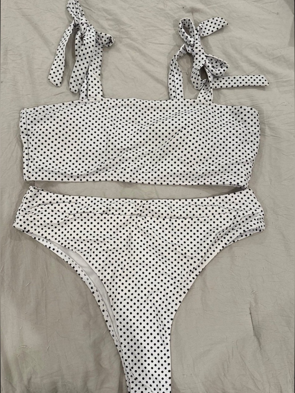 SHEIN White Polka Dot Tie-Shoulder Bikini Set